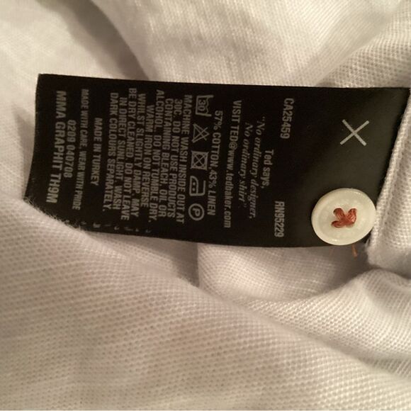 TED BAKER MENS 5. US XL GRAPHIT BUTTON FRONT COTTON LINEN SHORT SLEEVE SHIRT - Picture 11 of 11